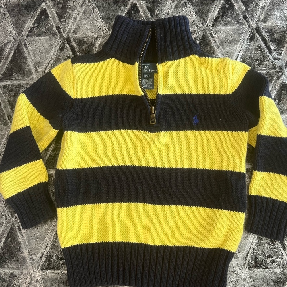 Ralph Lauren Yellow & Navy Striped Zip Sweater